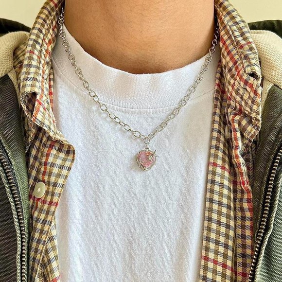 y2k 2000s choker heart crystal star pendant silver necklace - Picture 1 of 8